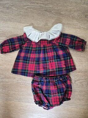 Janie And Jack Tartan Plaid Baby Set with Ruffle Collar